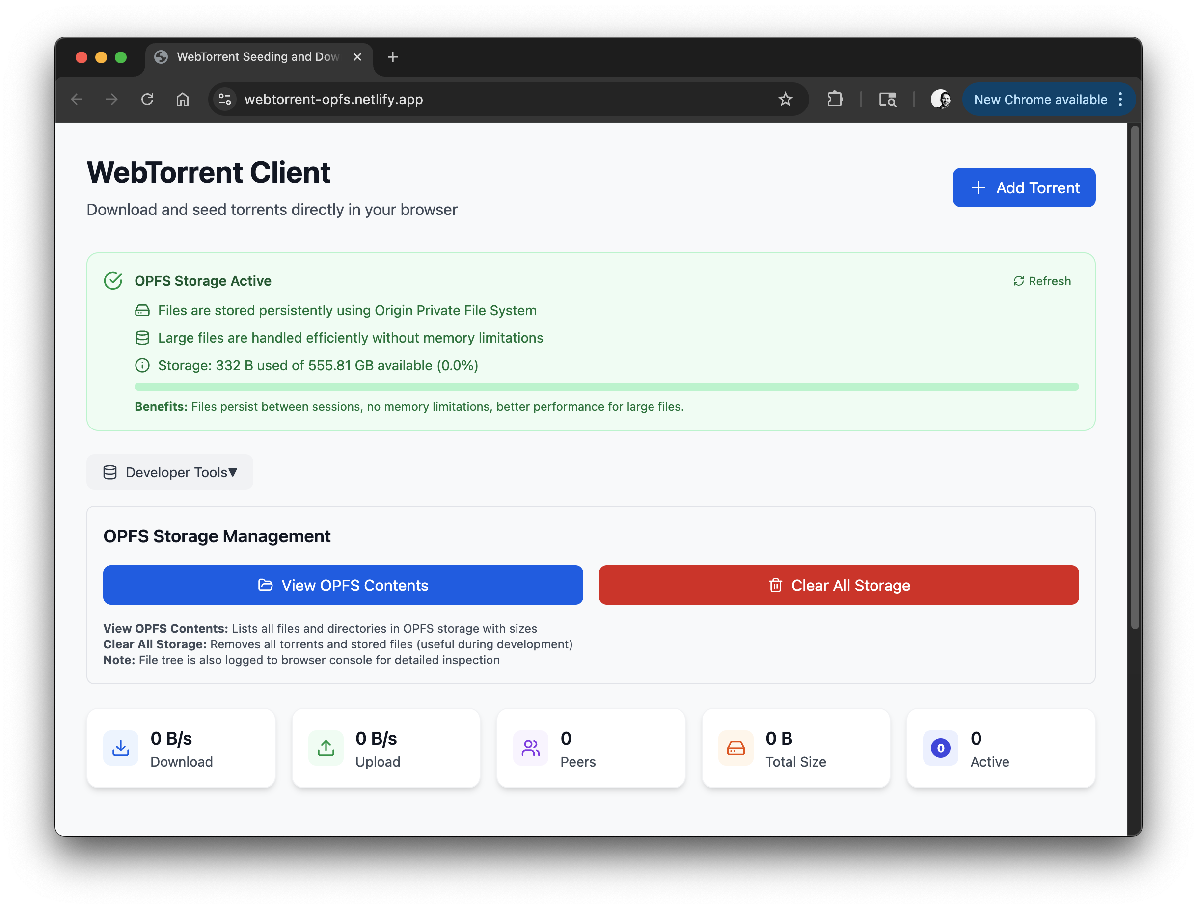 Webtorrent on OPFS